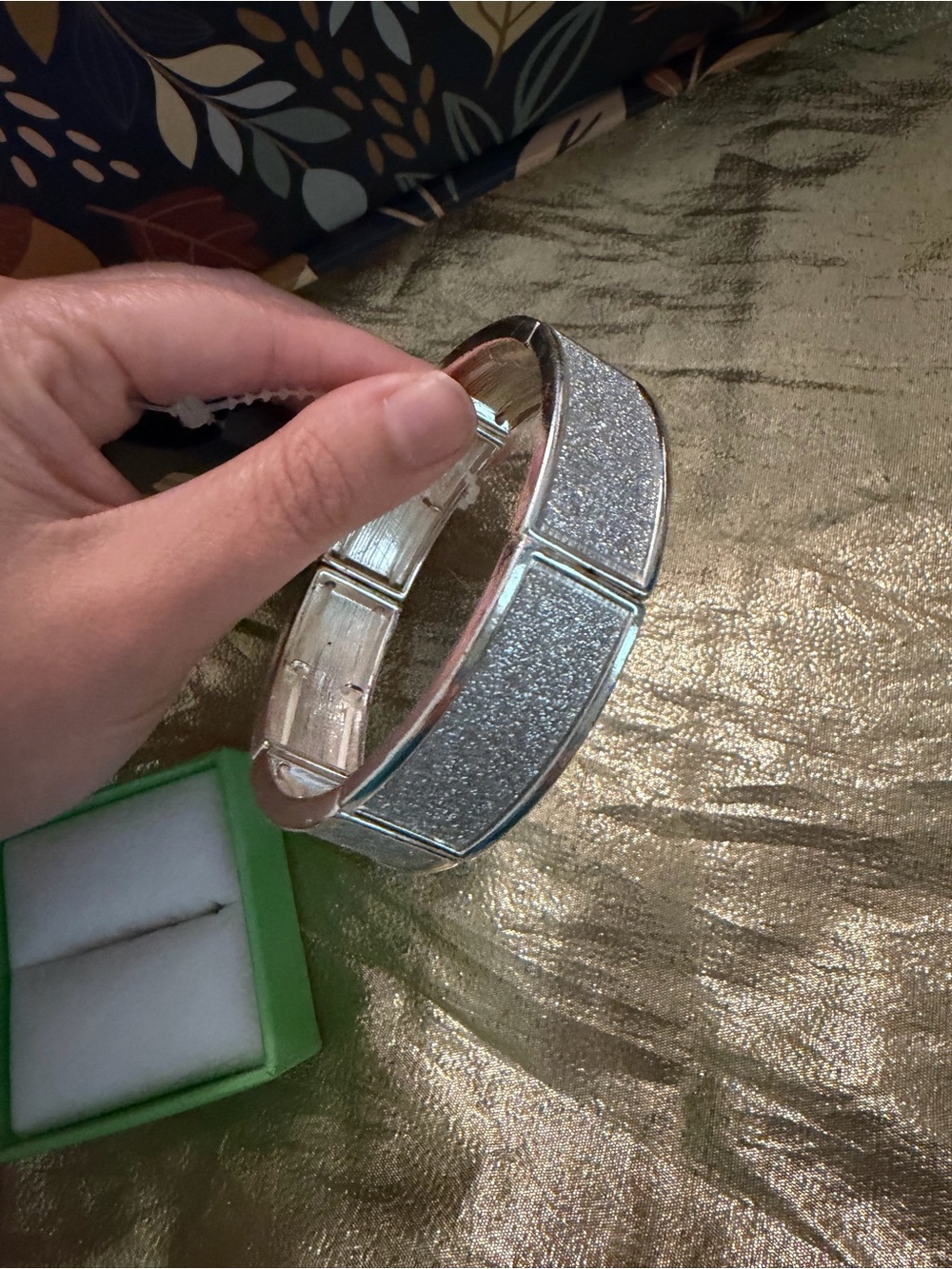 Silver Glitter Panel Hinged Bracelet